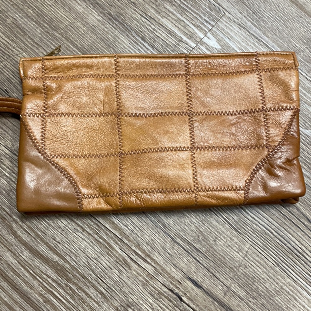 Vintage Leather Patchwork Large Wristlet Clutch - image 2